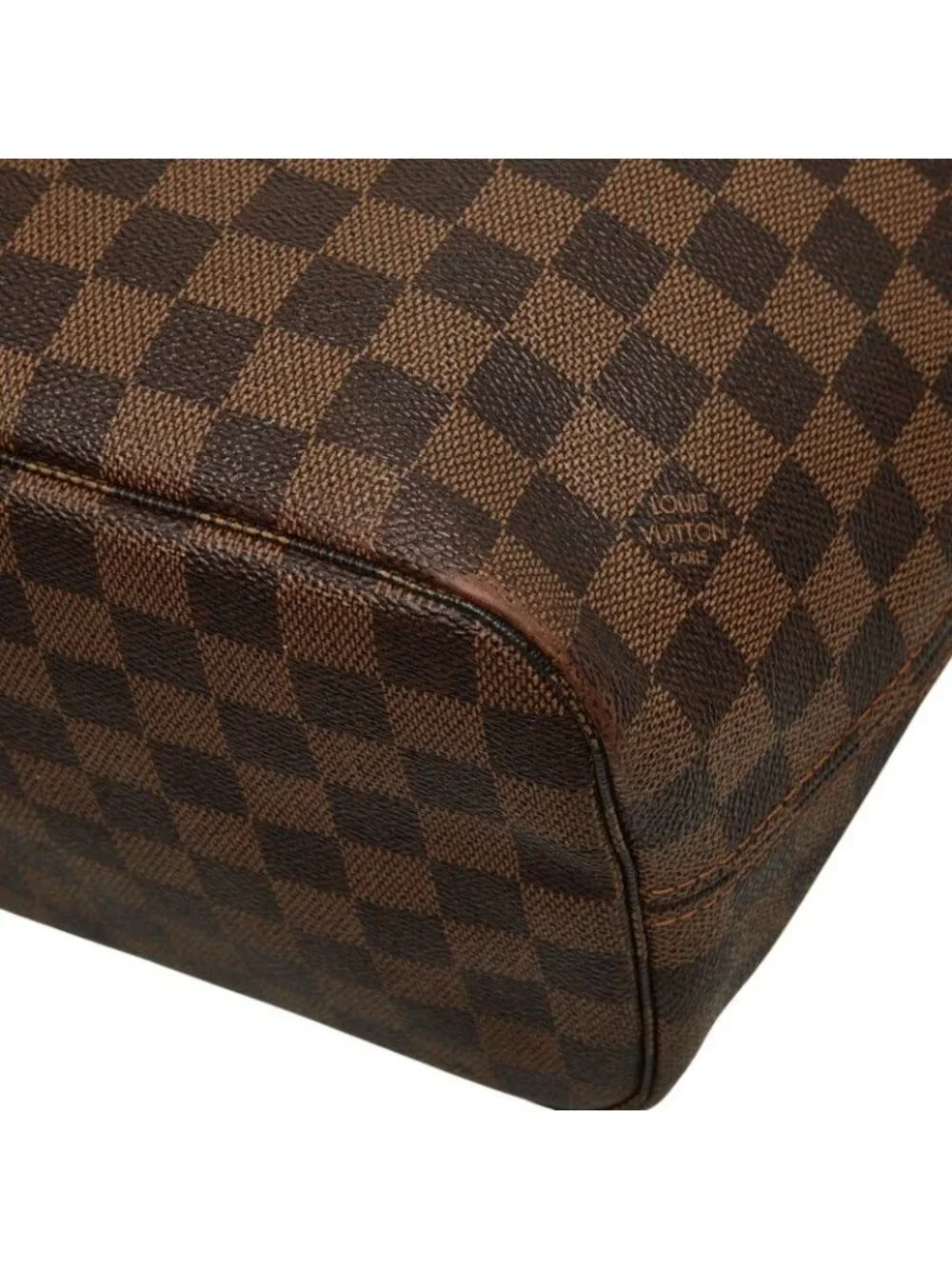 Louis Vuitton Damier Neverfull MM Tote Brown Leather